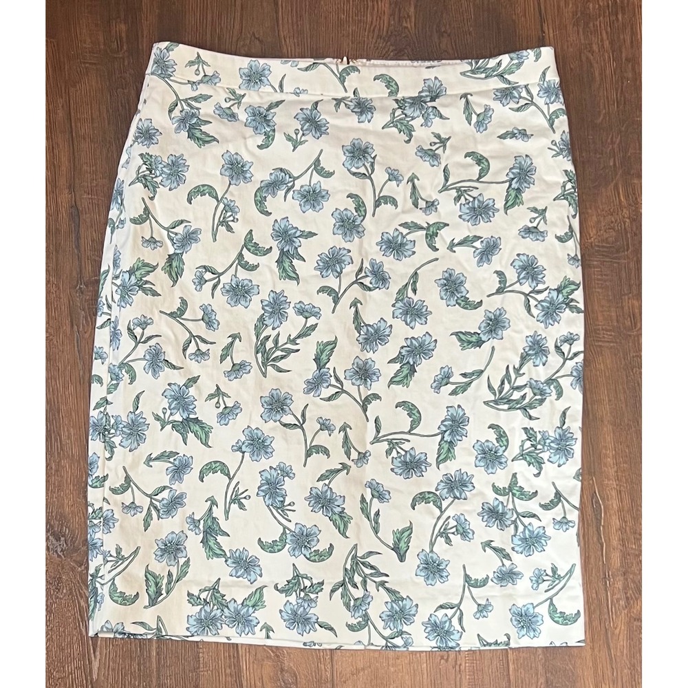 J.Crew Blue Floral Stretch Cotton Pencil Skirt Ivory Size 6